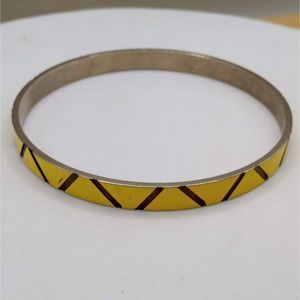 Vintage Gold Tone with Black Chevron Style Accents Bangle Bracelet
